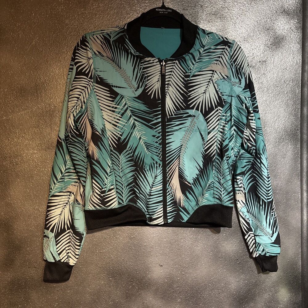Skechers Women's GO WALK™ Jungle Leaves Reversible Jacket Black Turquoise Sz XS